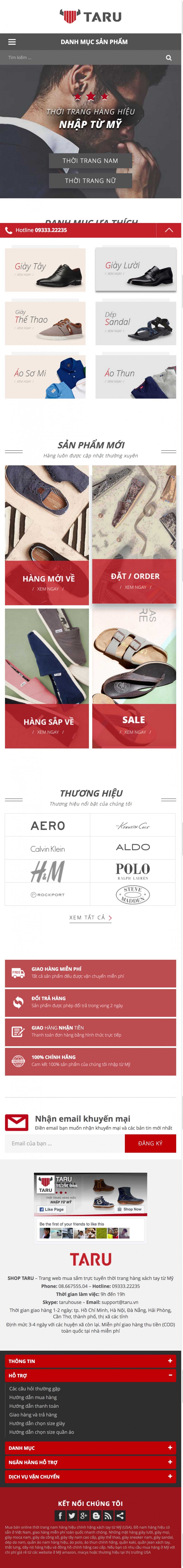 Thiết Kế Web Thời Trang Nam Nữ TARU iphone đứng