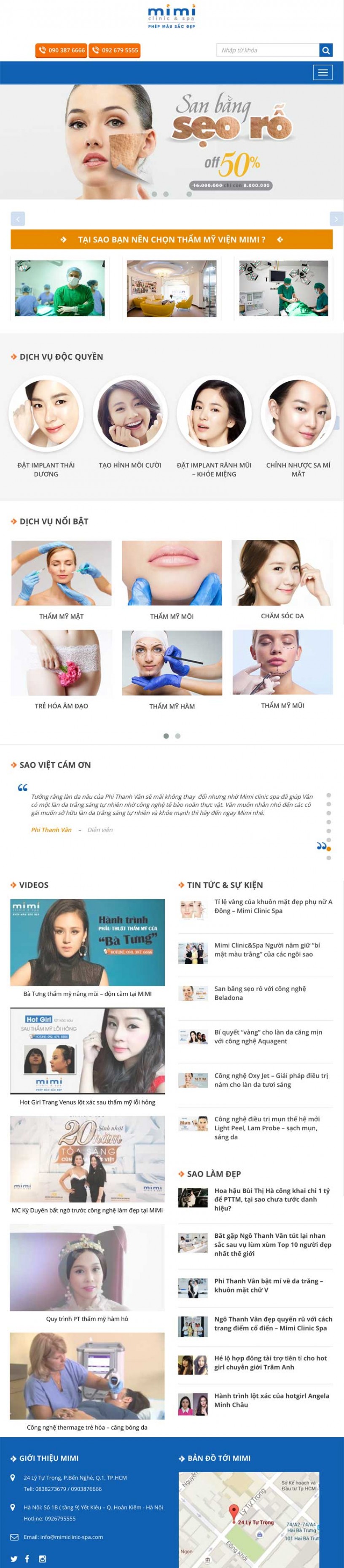 Thiết kế web trung tâm thẩm mỹ Mimi trên ipad