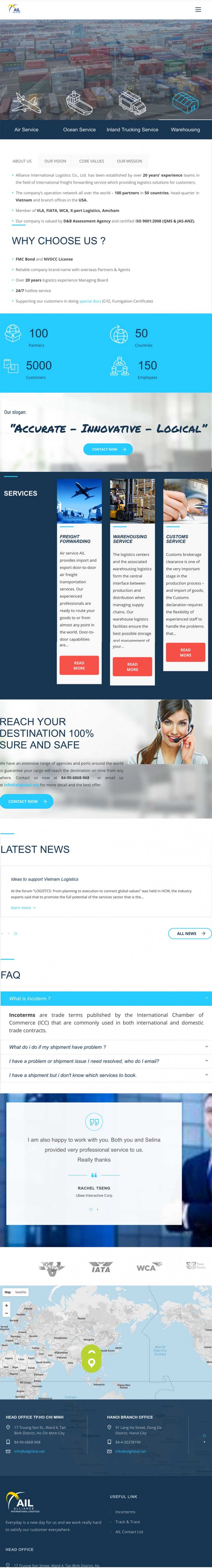 Thiết kế web công ty vận chuyển ALLIANCE INTERNATIONAL LOGISTICS trên ipad