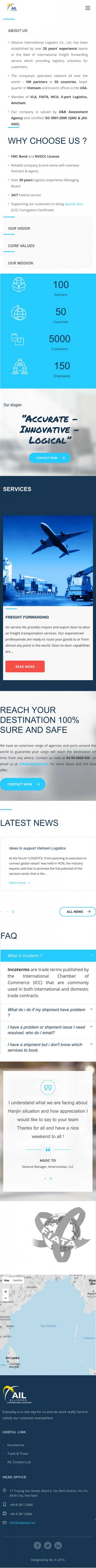 Thiết kế web công ty vận chuyển ALLIANCE INTERNATIONAL LOGISTICS trên mobile