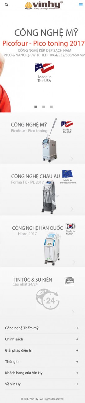 Thiết kế web thiết bị thẩm mỹ, spa Vin Hy trên mobile