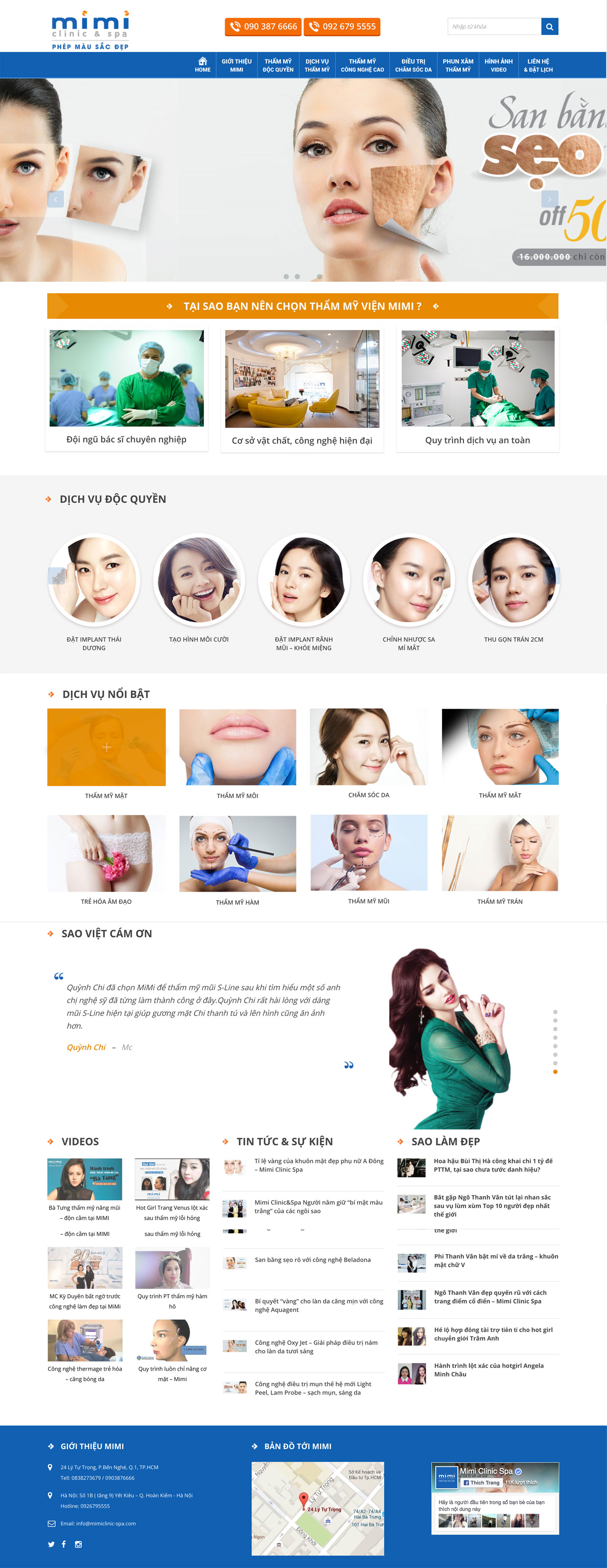 Thiết kế web trung tâm thẩm mỹ Mimi trên mobile